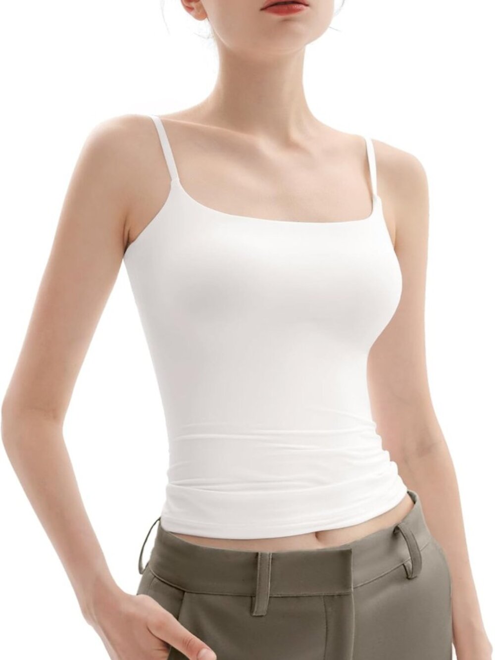 Square Neck Adjustable Spaghetti Strap Tank Top - Sleeveless Basic Essential